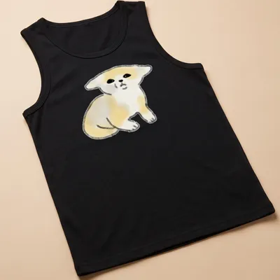 Watercolor print of a confused fennec fox in light yellow and black — printed on a tank top
