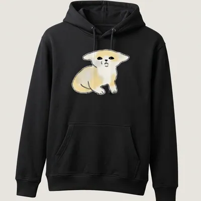 Watercolor print of a confused fennec fox in light yellow and black — printed on a unisex hoodie