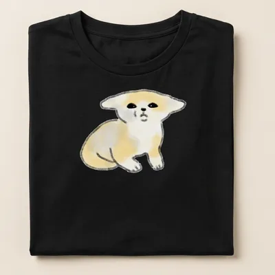 Watercolor print of a confused fennec fox in light yellow and black — printed on a women's shirt