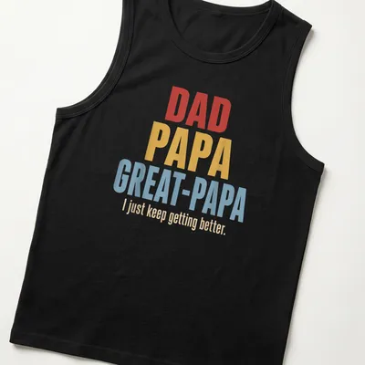 Text-based design with bold typography showcasing dad pride — printed on a tank top