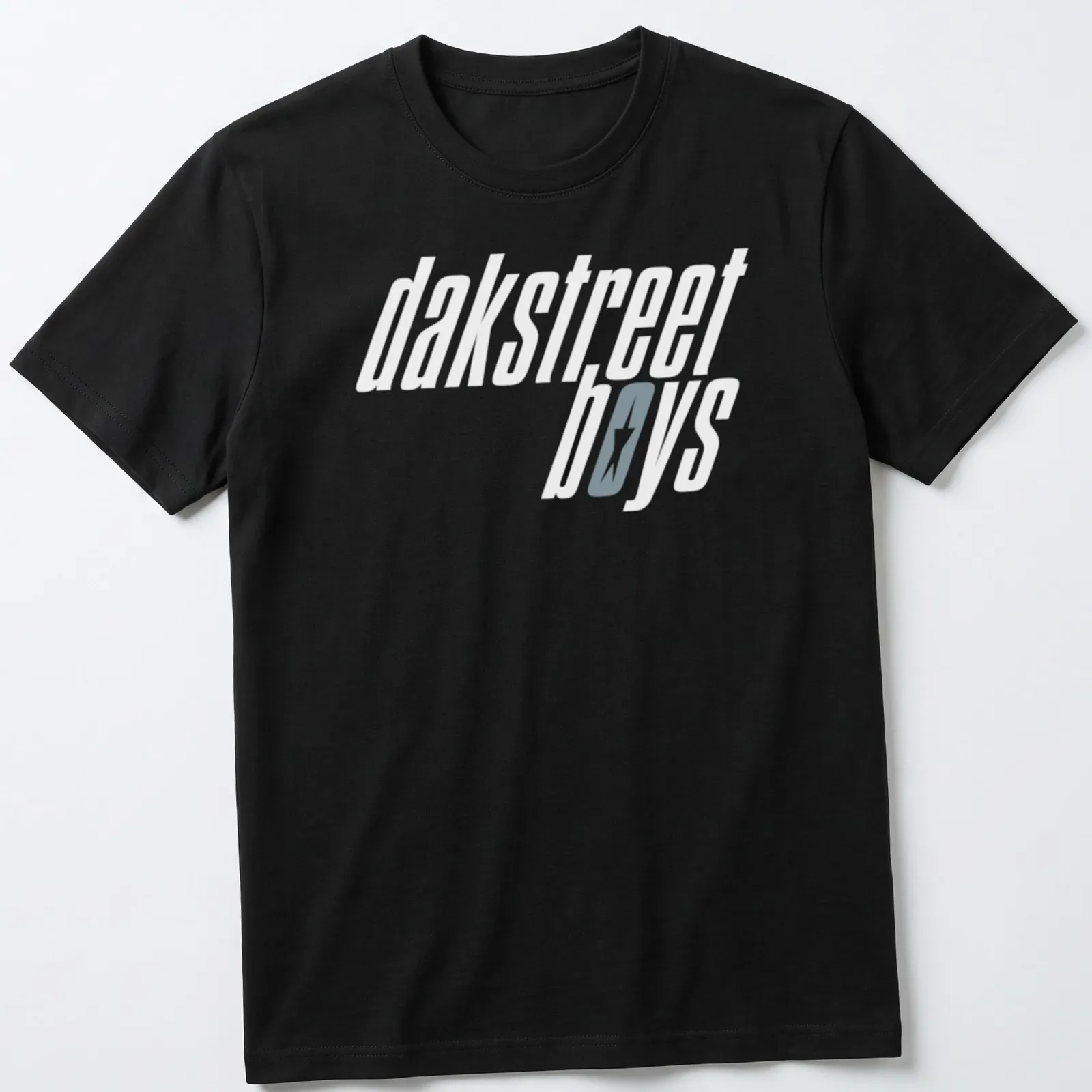 Minimalist DAKSTREET BOYS T-shirt featuring a compass design in white and light gray — printed on a unisex t-shirt