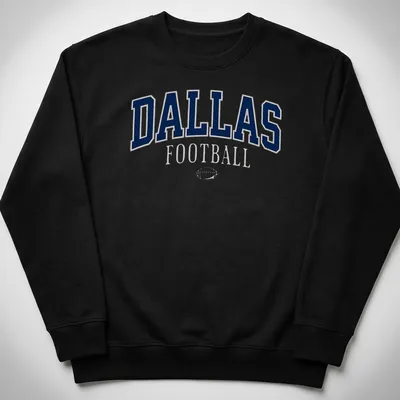 Retro DALLAS Football t-shirt with bold lettering in navy, white, and gray — printed on a unisex sweatshirt