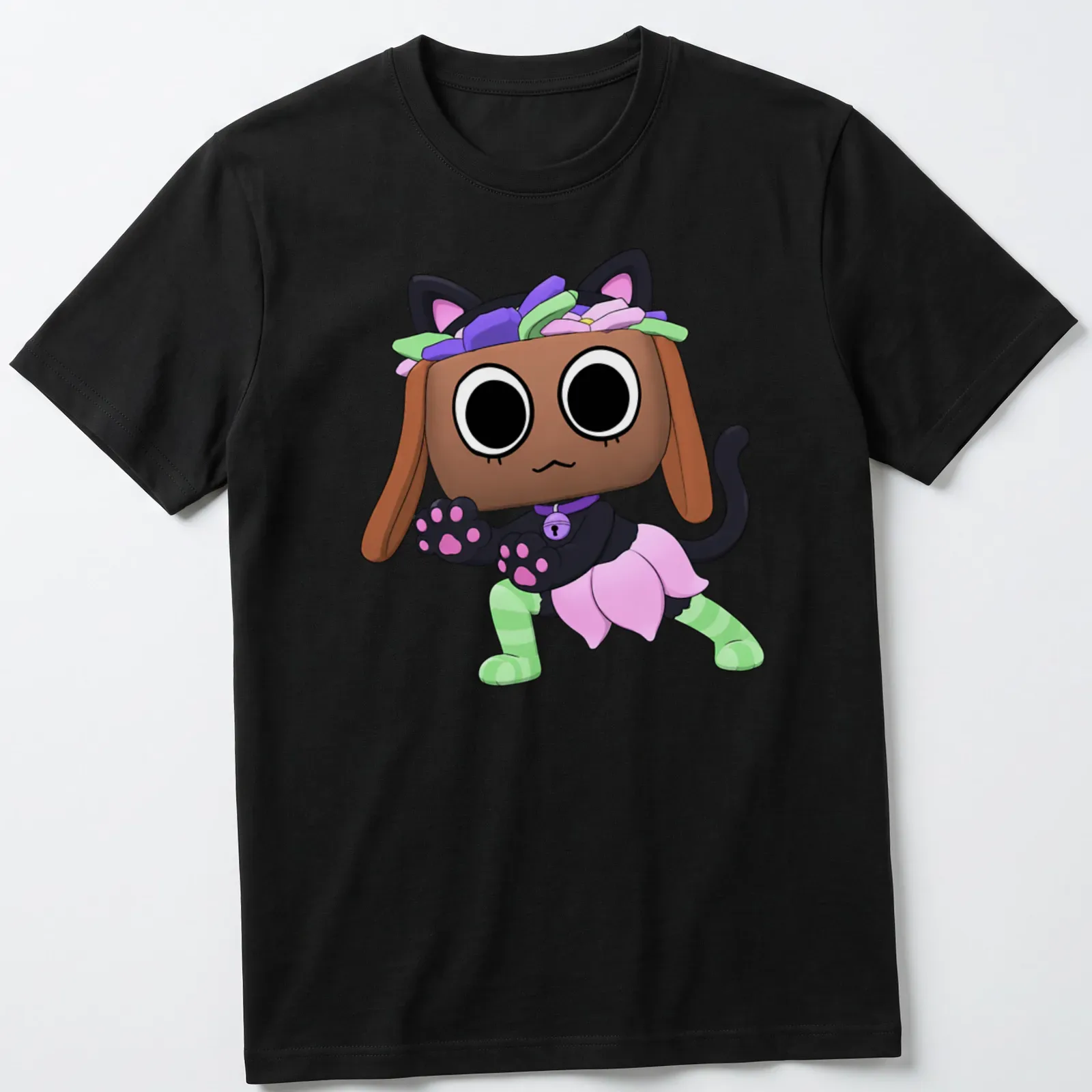 Kawaii Halloween cat character t-shirt in bright colors — printed on a unisex t-shirt