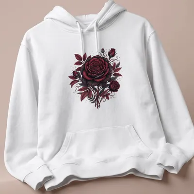 Gothic aesthetic t-shirt featuring a dark crimson red rose bouquet — printed on a unisex hoodie