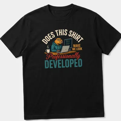 Vintage illustration of a capybara in glasses and hoodie with humorous text about professionalism — printed on a unisex t-shirt