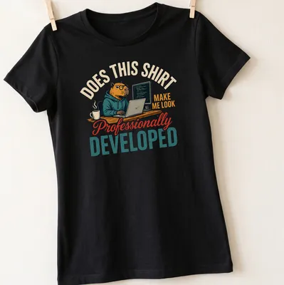 Vintage illustration of a capybara in glasses and hoodie with humorous text about professionalism — printed on a women's shirt