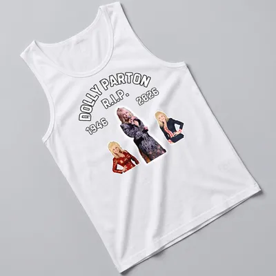 Bold retro tribute t-shirt featuring Dolly Parton's name and years 1946-2026 — printed on a tank top