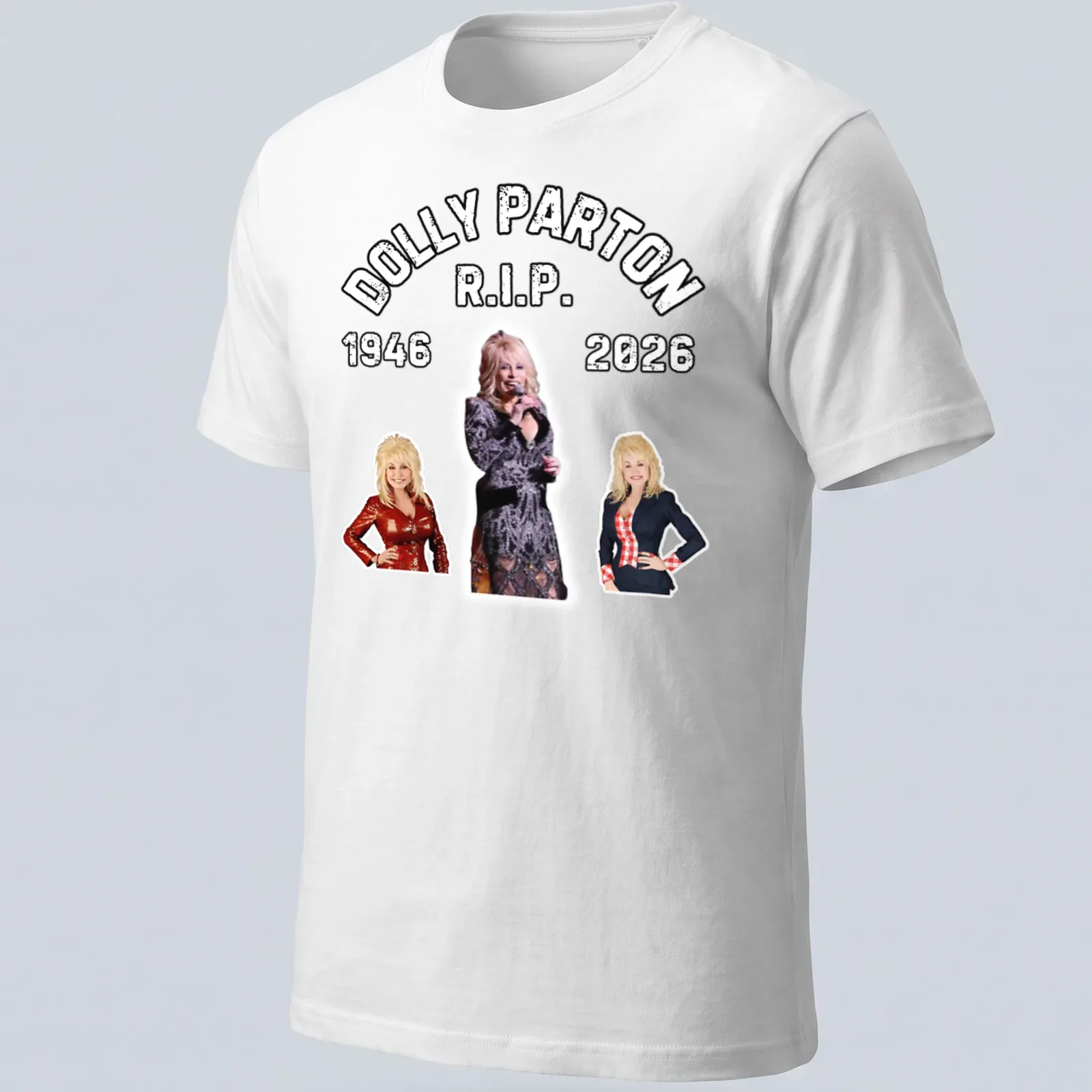 Bold retro tribute t-shirt featuring Dolly Parton's name and years 1946-2026 — printed on a unisex t-shirt