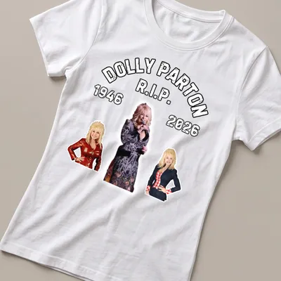 Bold retro tribute t-shirt featuring Dolly Parton's name and years 1946-2026 — printed on a women's shirt