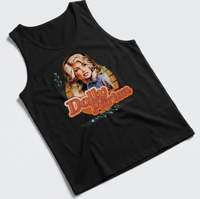 Retro t-shirt featuring Dolly Parton in a nostalgic color palette. — printed on a tank top