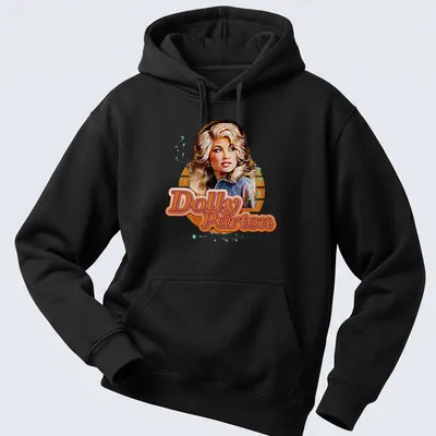 Retro t-shirt featuring Dolly Parton in a nostalgic color palette. — printed on a unisex hoodie