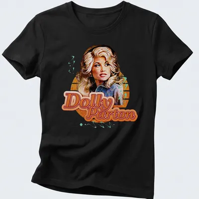 Retro t-shirt featuring Dolly Parton in a nostalgic color palette. — printed on a women's shirt