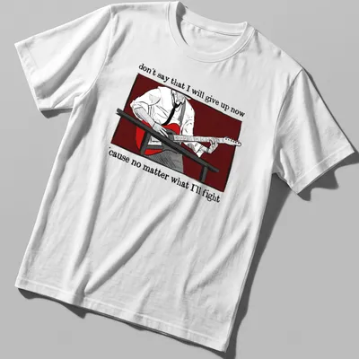 Illustrative design featuring a person playing guitar with inspirational text — printed on a unisex t-shirt
