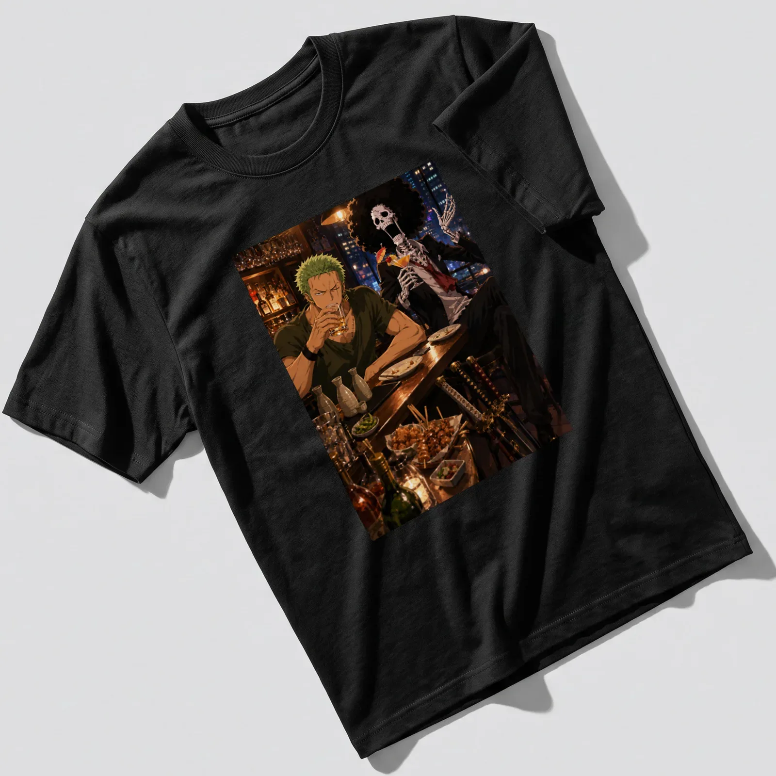 Anime-style design of two characters clinking drinks with the text 'Drinking Break' above. — printed on a unisex t-shirt