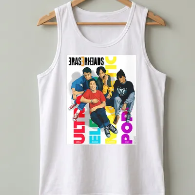 Colorful illustration of Eraserheads band members with vibrant text — printed on a tank top