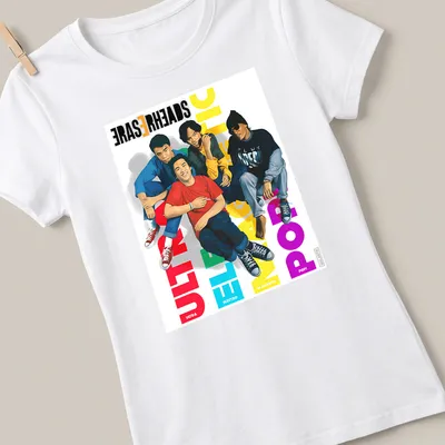 Colorful illustration of Eraserheads band members with vibrant text — printed on a women's shirt