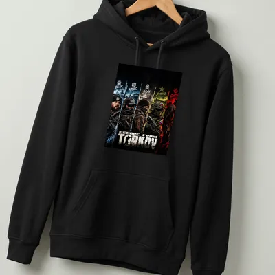 Stylized graphic of Escape From Tarkov characters in bold colors on a — printed on a unisex hoodie