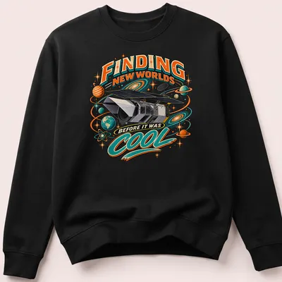 Vintage comic style t-shirt featuring a space telescope with colorful retro design. — printed on a unisex sweatshirt