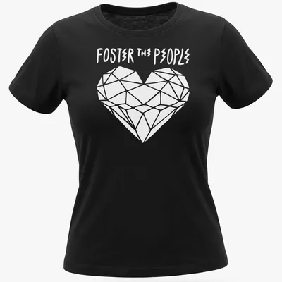 Foster The People t-shirt with the band name in a modern font — printed on a women's shirt