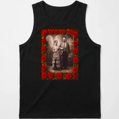 Vintage print of Frida Kahlo and Diego Rivera in wedding attire — printed on a tank top