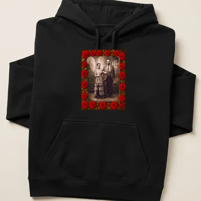Vintage print of Frida Kahlo and Diego Rivera in wedding attire — printed on a unisex hoodie
