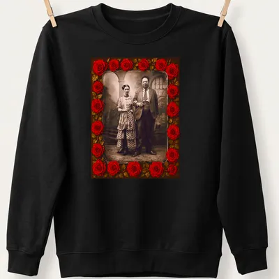 Vintage print of Frida Kahlo and Diego Rivera in wedding attire — printed on a unisex sweatshirt