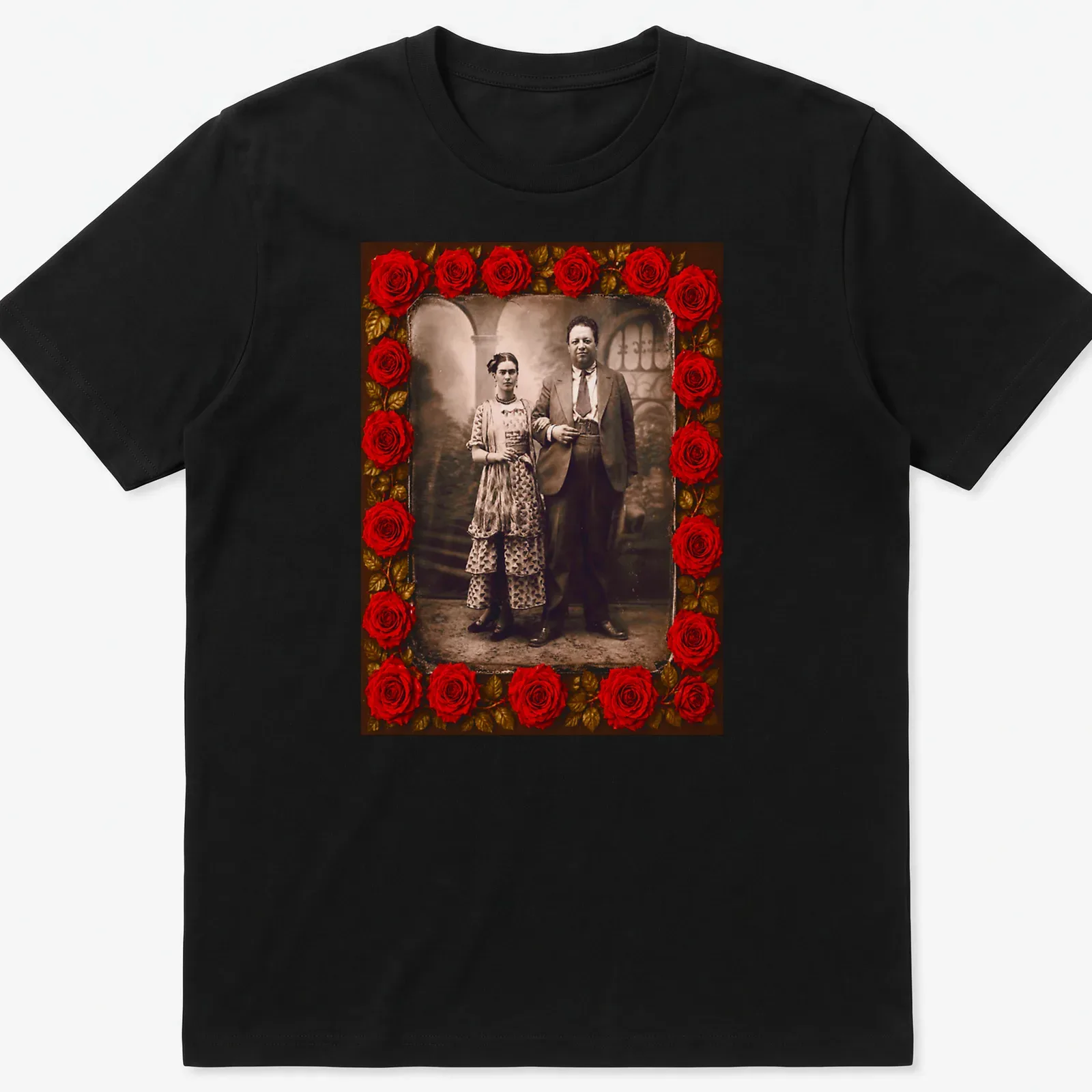 Vintage print of Frida Kahlo and Diego Rivera in wedding attire — printed on a unisex t-shirt
