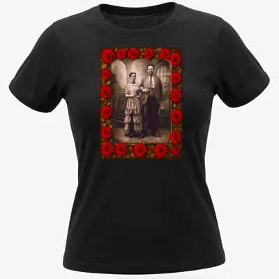Vintage print of Frida Kahlo and Diego Rivera in wedding attire — printed on a women's shirt