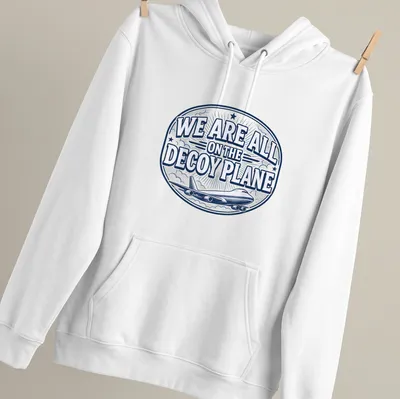 Vintage airplane-themed t-shirt with humorous text about decoy planes — printed on a unisex hoodie