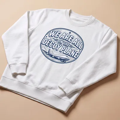 Vintage airplane-themed t-shirt with humorous text about decoy planes — printed on a unisex sweatshirt