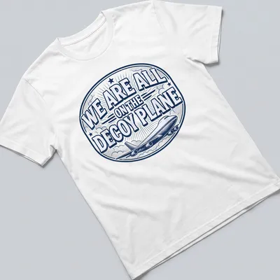 Vintage airplane-themed t-shirt with humorous text about decoy planes