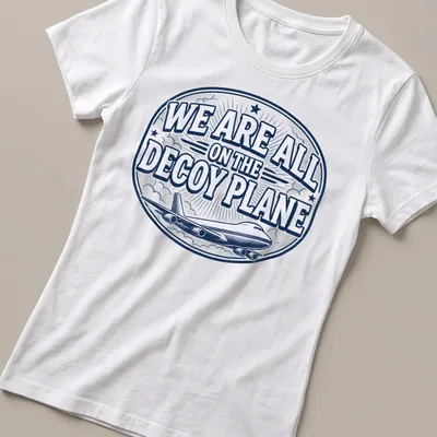 Vintage airplane-themed t-shirt with humorous text about decoy planes — printed on a women's shirt