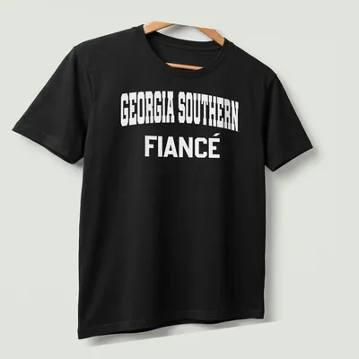 Bold collegiate Georgia Southern Fiance t-shirt in white lettering — printed on a unisex t-shirt (angled view)