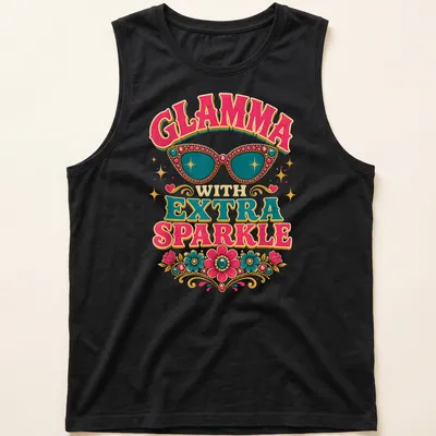 Stylish sunglasses with floral embellishments on a vibrant — printed on a tank top