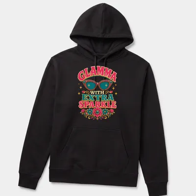 Stylish sunglasses with floral embellishments on a vibrant — printed on a unisex hoodie