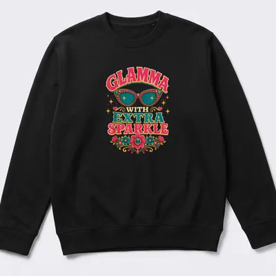 Stylish sunglasses with floral embellishments on a vibrant — printed on a unisex sweatshirt