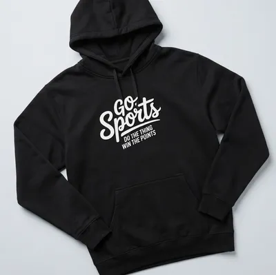Sports slogan t-shirt with black text on white background — printed on a unisex hoodie