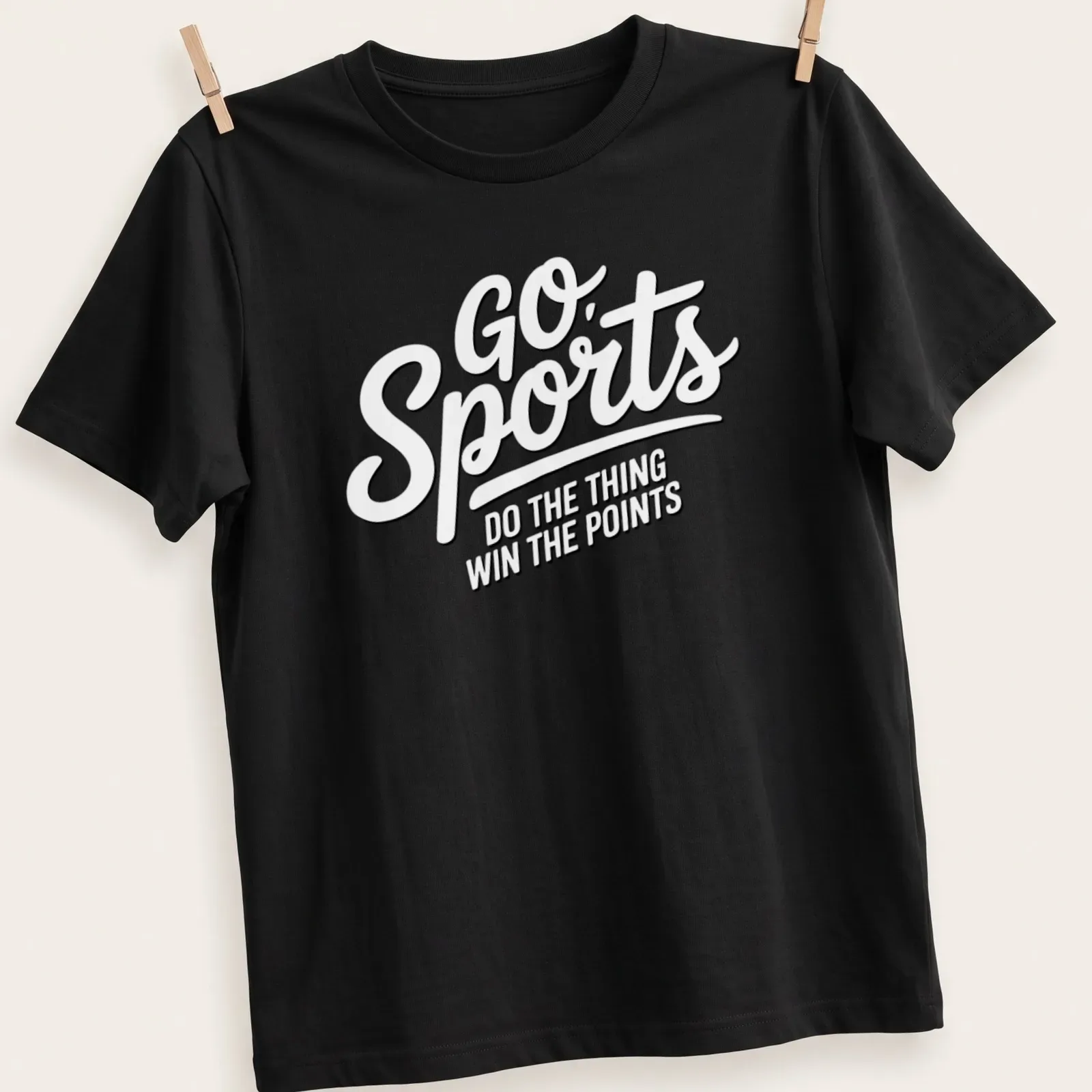 Sports slogan t-shirt with black text on white background — printed on a unisex t-shirt
