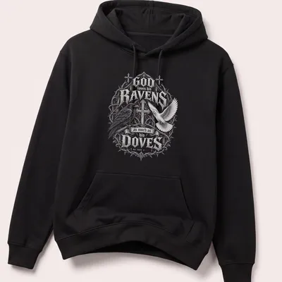 Ornate vintage design featuring ravens and doves with a heartfelt message. — printed on a unisex hoodie