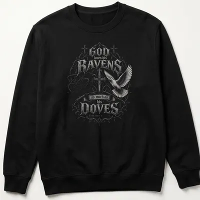 Ornate vintage design featuring ravens and doves with a heartfelt message. — printed on a unisex sweatshirt