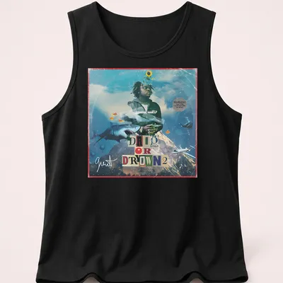 Vibrant collage t-shirt featuring Gunna with the text DRIP OR DROWN 2 — printed on a tank top