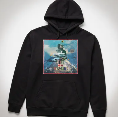 Vibrant collage t-shirt featuring Gunna with the text DRIP OR DROWN 2 — printed on a unisex hoodie