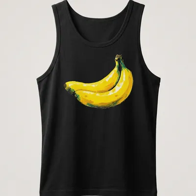 Hand drawn yellow bananas with green leaves on a white background — printed on a tank top