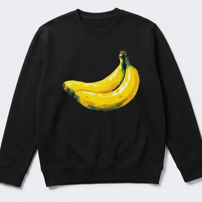 Hand drawn yellow bananas with green leaves on a white background — printed on a unisex sweatshirt