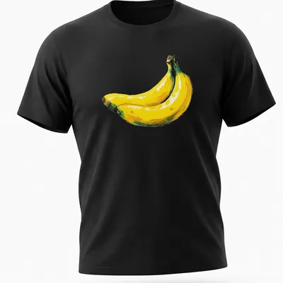 Hand drawn yellow bananas with green leaves on a white background — printed on a unisex t-shirt