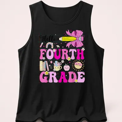 Kawaii colorful design featuring a pencil with a bow and school items — printed on a tank top