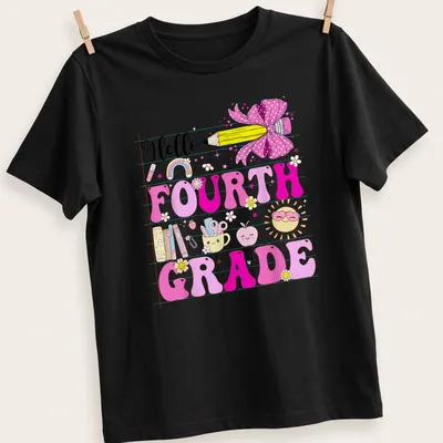 Kawaii colorful design featuring a pencil with a bow and school items
