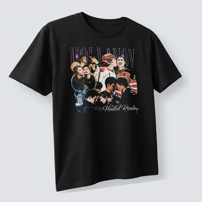 Vintage hockey-themed shirt featuring players and vibrant text — printed on a unisex t-shirt (angled view)