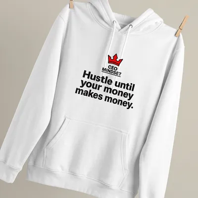 Bold typography CEO mindset t-shirt with crown graphic in black, red, and white — printed on a unisex hoodie