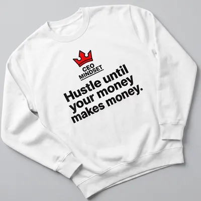Bold typography CEO mindset t-shirt with crown graphic in black, red, and white — printed on a unisex sweatshirt